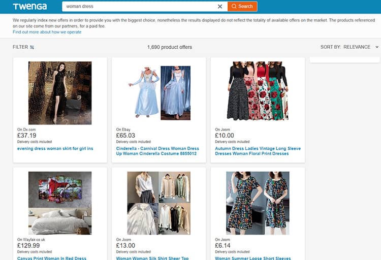 Twenga comparison shopping engine