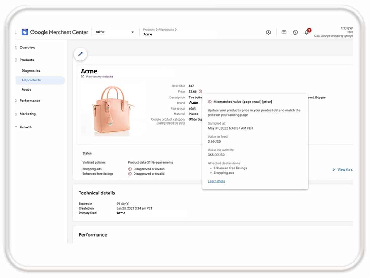 Price Mismatch Google Merchant Center