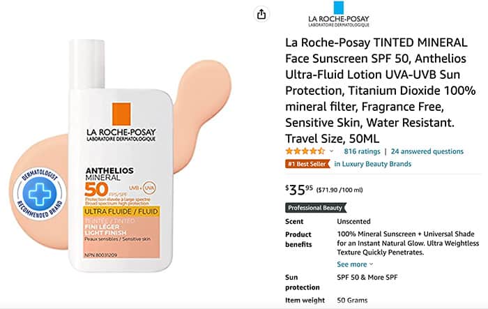 LaRoche Posay Tinted Moisturizer Amazon Product Listing